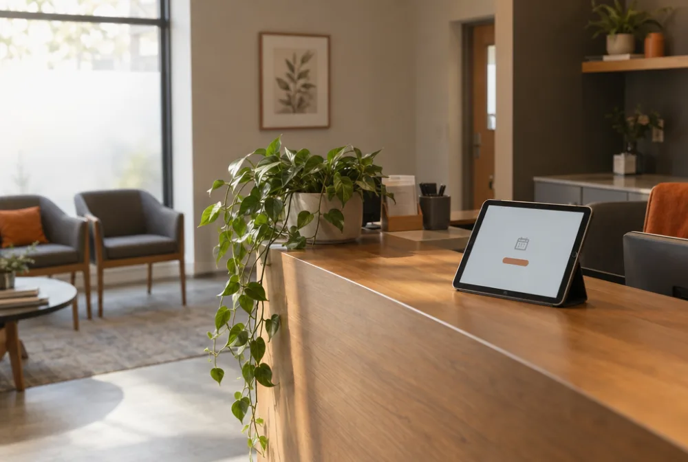 Reception desk of a calm modern clinic