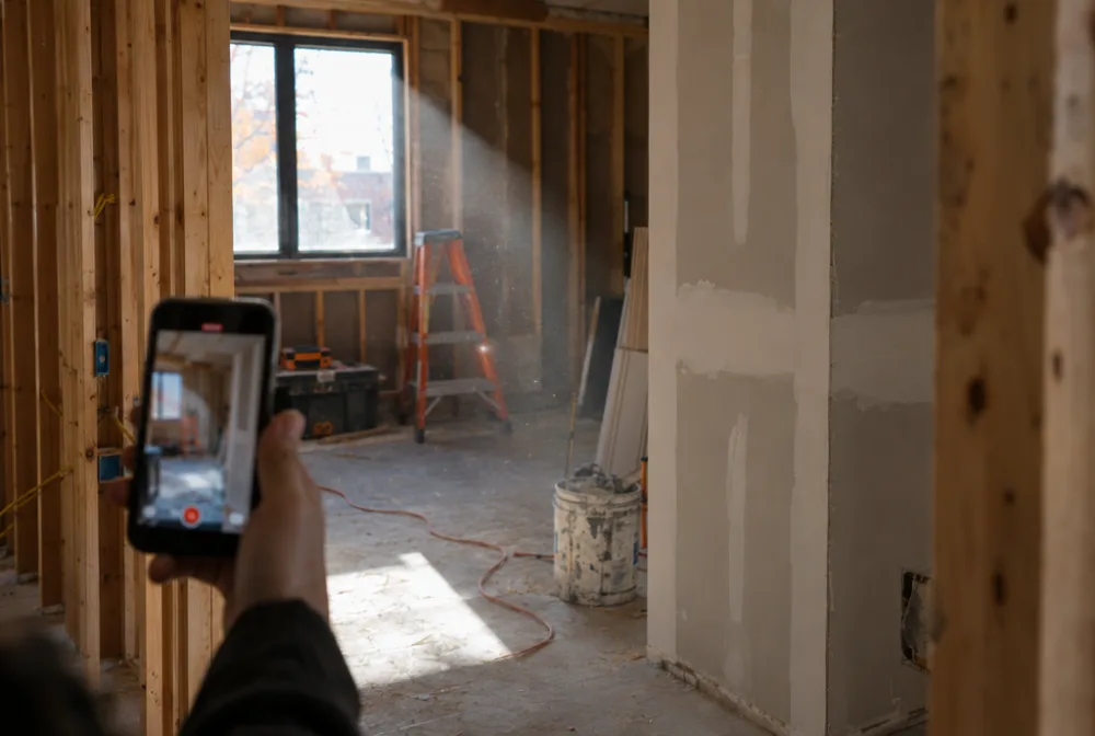 Daylight falling across an active home renovation site